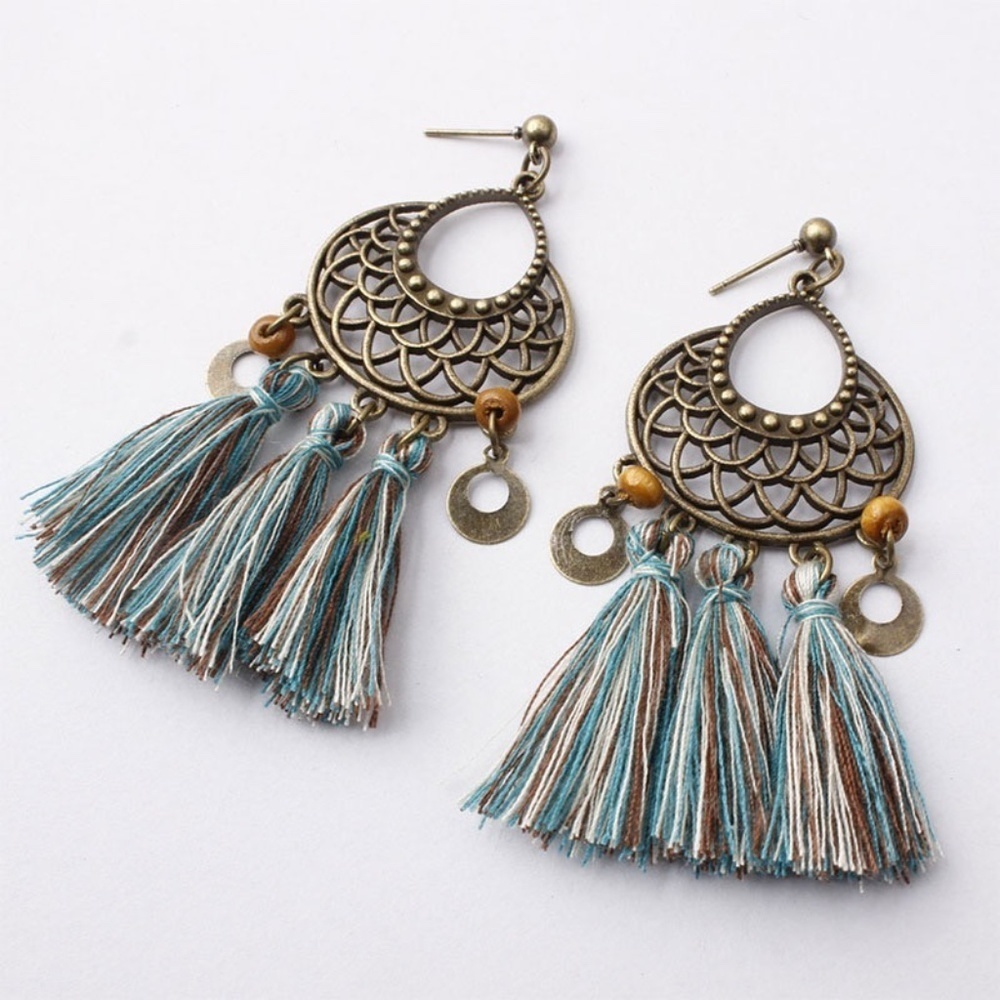 *PERPETUA* Blue x Multicolor Tassel Style Earrings